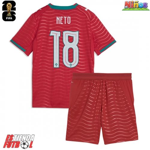 Portugal Pedro Neto #18 Primera Equipación Niños Mundial 2026 Manga Corta (+ Pantalones cortos)